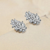 Pear Shape Zircon Feather Sterling Silver Stud Earrings